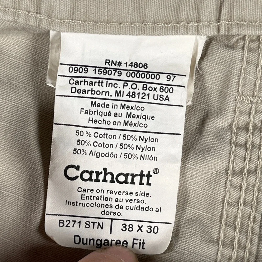 Carhartt Pants Men's 38x30 Dungaree Fit Beige Work‎ Pants Stretch